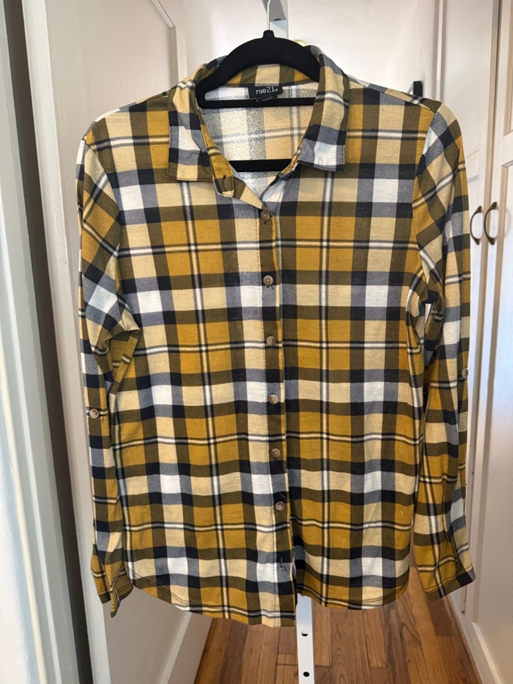 Rue21 Yellow Plaid Button-Down Flannel Shirt
